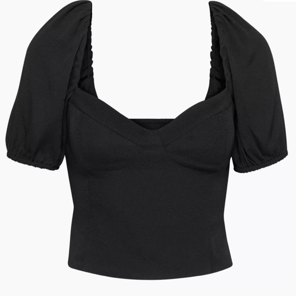 Aritzia Wilfred Black Novella Short-Sleeved Blouse with Puff Sleeves - Picture 2 of 11